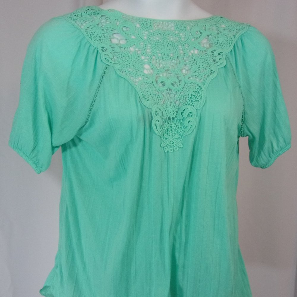 French Laundry Top Blouse Aqua Green Size L